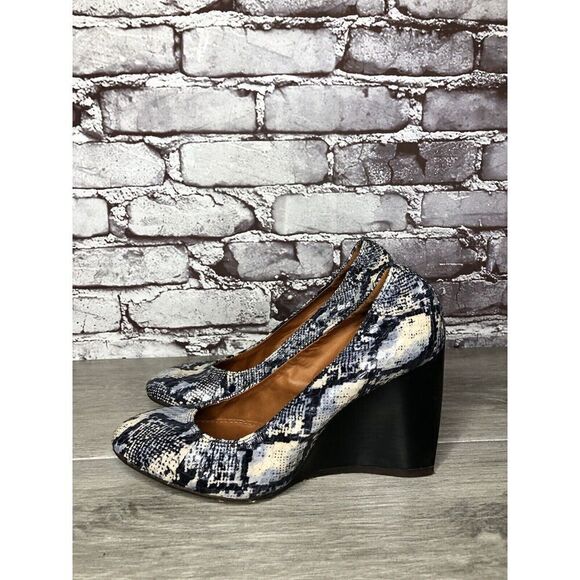 LANVIN Ivory Blue Snake Print Leather Ballerina Pumps Wedges Women 40EU/9.5M US - Picture 2 of 16